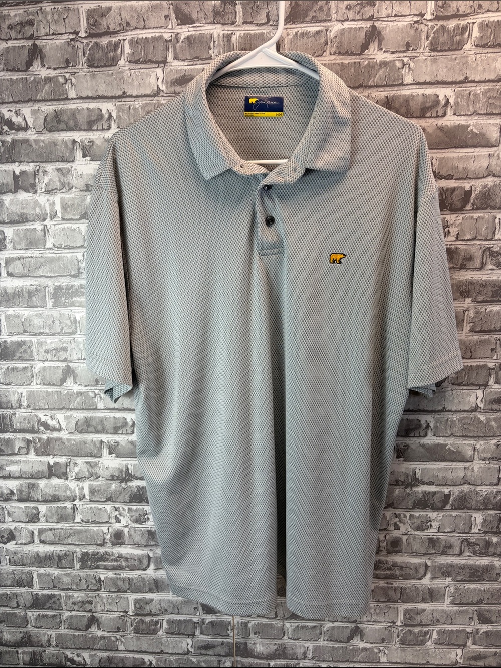 Jack Nicklaus Men's Light Gray Textured Polo Shirt with Yellow Bear Logo